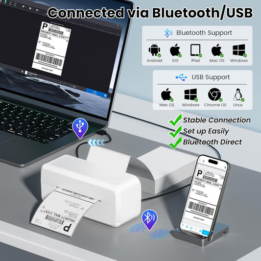 Bluetooth Thermal Label Printer, Shipping Label Printer for 4x6 Shipping Packages & Small Business, Compatible with IOS