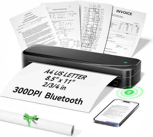 Portable Printers Wireless for Travel, Thermal Inkless Printer Support 8.5" X 11"